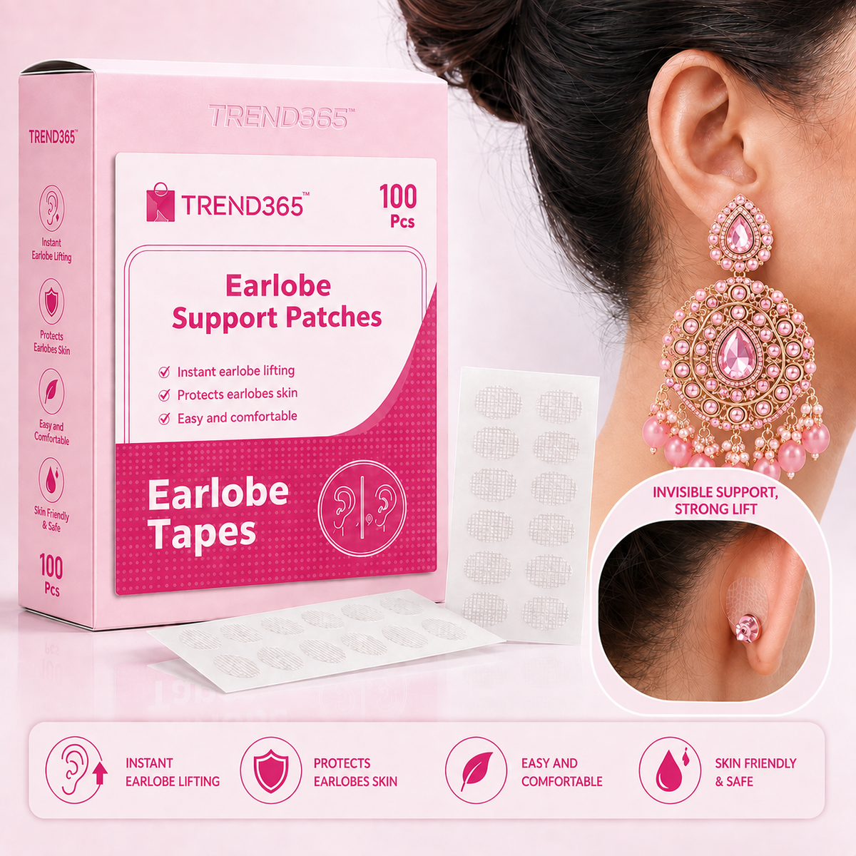 Premium Earlobe Support Patches (100 Pcs) | Invisible Lift & Support for Heavy Earrings