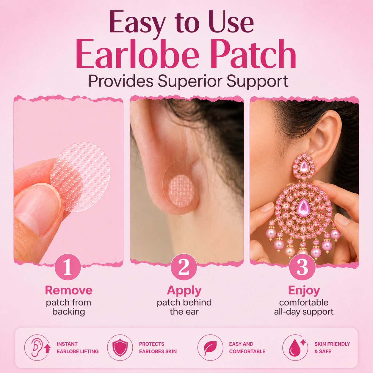 Premium Earlobe Support Patches (100 Pcs) | Invisible Lift & Support for Heavy Earrings
