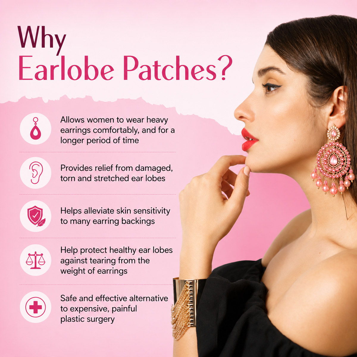 Premium Earlobe Support Patches (100 Pcs) | Invisible Lift & Support for Heavy Earrings