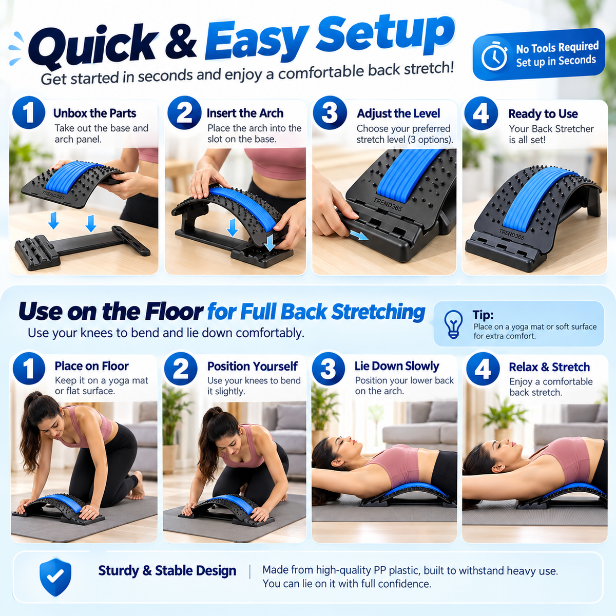Magic 3-Level Back Stretcher | Adjustable Lumbar Support & Acupressure Massage