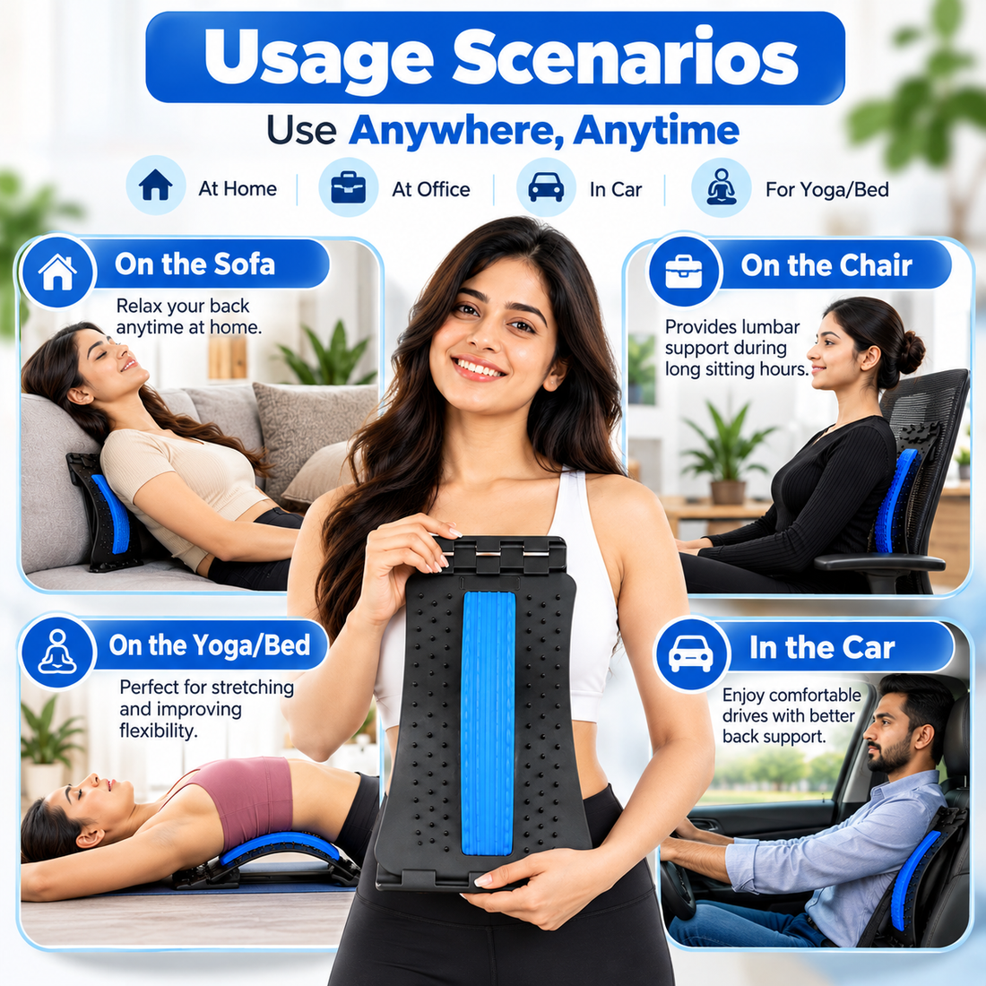 Magic 3-Level Back Stretcher | Adjustable Lumbar Support & Acupressure Massage