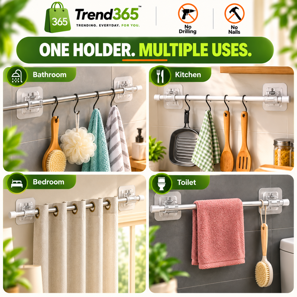 No-Drill Self-Adhesive Curtain Rod Holder (Pack Of 6)